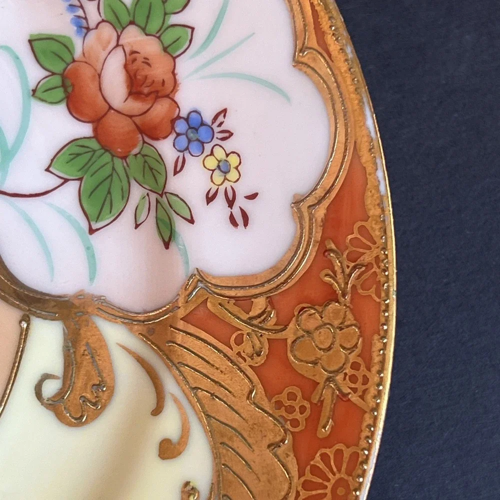 Antique 1920s Moriyama Mori Machi Japan Dessert Plates Raised Gold Gilt Set 2